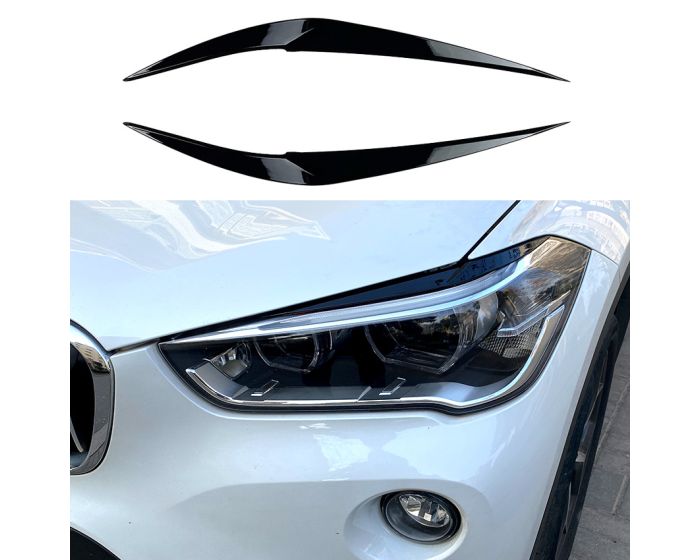 BMW Valoluomet X1 F48 2015–2019 – Kiiltävän musta. - BMW Headlight Covers X1 F48 2015–2019 – Gloss Black Evil Eye – Gloss black. - BMW Scheinwerferblenden X1 F48 2015–2019 – Böser Blick Schwarz Glanz – Glänzend schwarz.