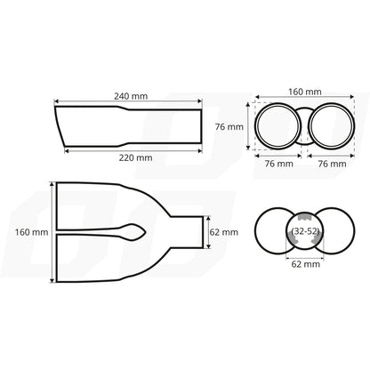 AMIO Exhaust Header, stainless steel. MT 022 chrome