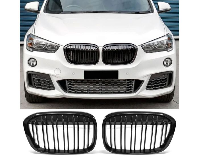BMW Kidney Grilles X1 F48 2015–2019 Glossy Black M Look