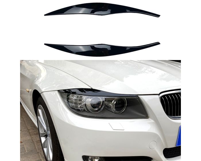 BMW Valoluomet E90 E91 2005–2012 – Kiiltävän musta. - BMW Headlight Covers E90 E91 2005–2012 – Gloss black. - BMW Scheinwerferblenden E90 E91 2005–2012 – Schwarz Glanz (Böser Blick) – Glänzend schwarz.