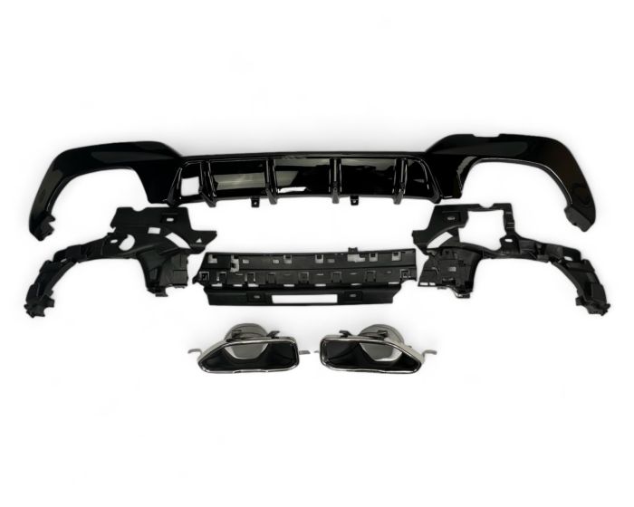 BMW G20 G21 Diffuusori - Takadiffuusori 2019–2022 M-paketti – Kiiltävän musta + Kromi putkenpää. - BMW G20 G21 Rear Diffuser 2019–2022 – Gloss black + Chrome exhaust tips. - BMW G20 G21 Heckdiffusor 2019–2022 – Glänzend schwarz + Chrom Auspuffblenden.