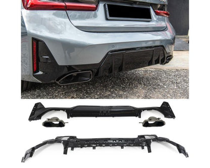 BMW G20 G21 Diffuusori – Takadiffuusori 2022– LCI + Kromi putkenpää – Kiiltävän musta. - BMW G20 G21 Diffuser 2022– LCI with Exhaust Tip – Gloss black. - BMW G20 G21 Diffusor – Heckdiffusor 2022– LCI + Chrom-Endrohr