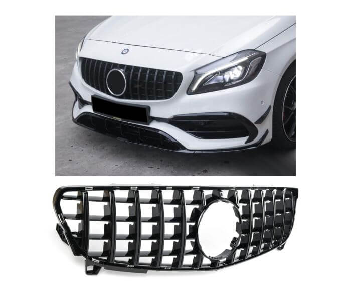 MB Maski A W176 12–15 Facelift Kiiltävän Musta Maski 2015–2018-Grill MB A W176 12–15 Facelift Glossy Black Grill 2015–2018-Kühlergrill MB A W176 12–15 Facelift, glänzender schwarzer Grill, 2015–2018