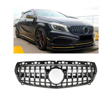 Grill Mercedes A W176 2012–2015 – Gloss Black GT-R Look Sport Grille displayed with car for modern sporty appearance. Mercedes Maski - Mercedes Grill
